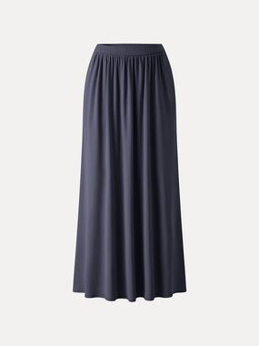 NWT OGL Tencel-Linen Soft Linen Knit Gathered A-Line Maxi Skirt in navy